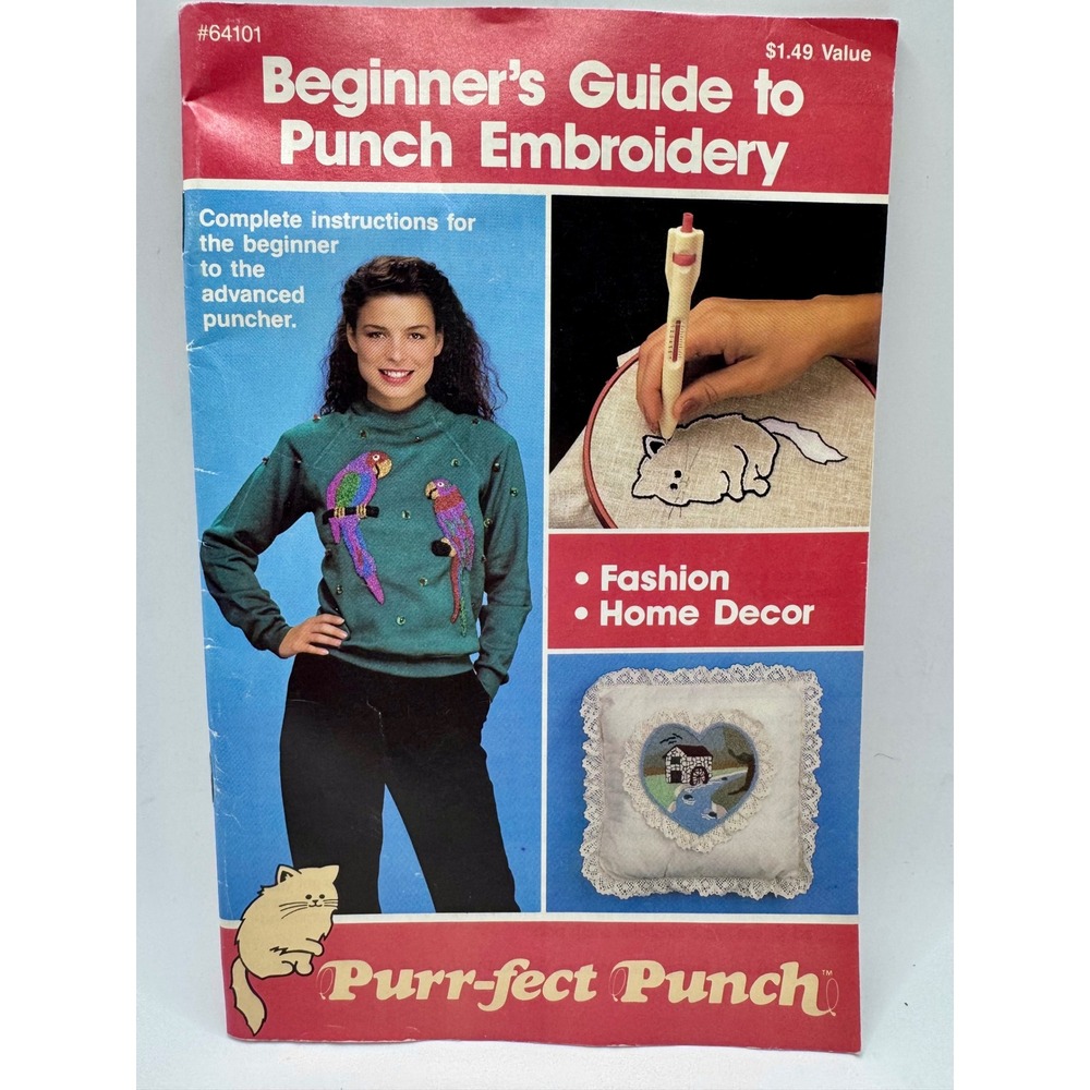 Purr-fect Punch Beginner's Guide to Punch Embroidery Booklet #64101‎ Vintage Red